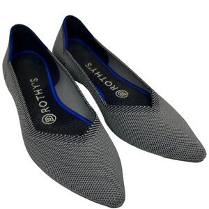 Rothy's Gray Pointed Knit Flats with Blue Trim